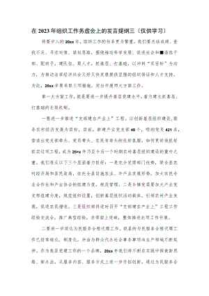 在2023年组织工作务虚会上的发言提纲三.docx