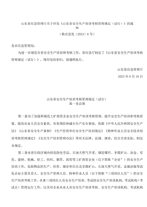 山东省应急管理厅关于印发《山东省安全生产培训考核管理规定(试行)》的通知.docx