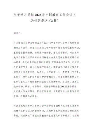 （2篇）关于学习贯彻2023年主题教育工作会议上的讲话提纲.docx