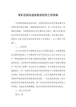 XX区因灾返贫致贫防范工作预案.docx