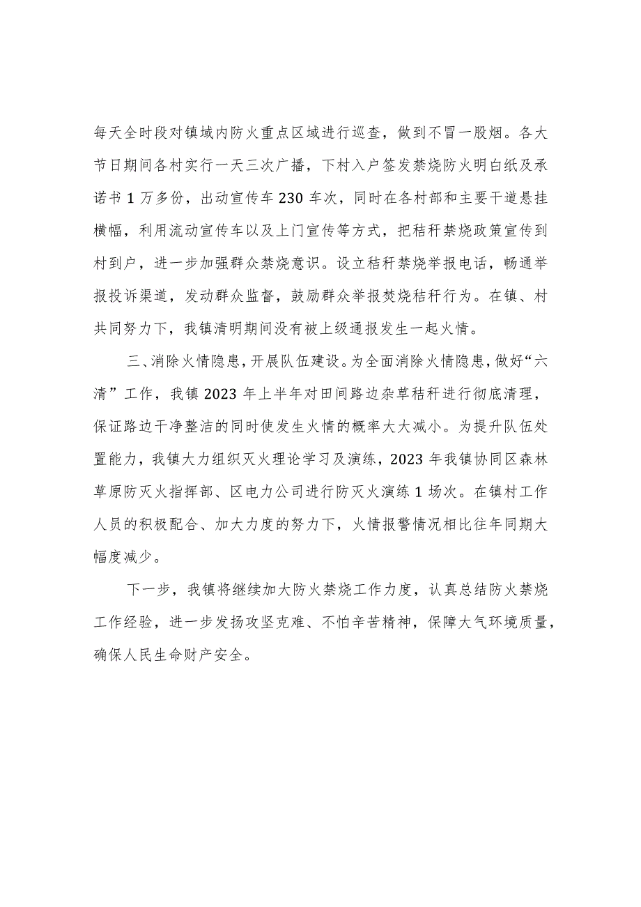 XX镇2023年上半年禁止露天焚烧和森林防火工作总结.docx_第2页