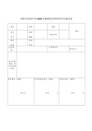 贵阳市民族中学2018年精准扶贫珍珠班学生报名表.docx