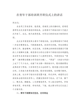 在青年干部培训班开班仪式上的讲话.docx