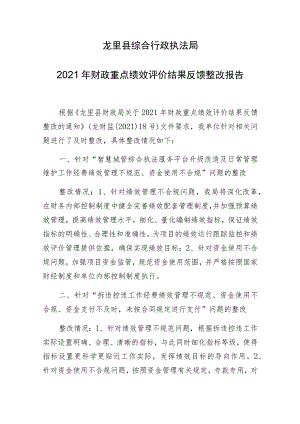 龙里县综合行政执法局2021年财政重点绩效评价结果反馈整改报告.docx