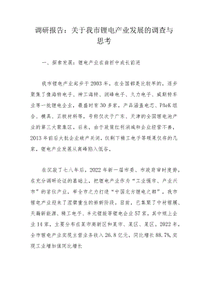 调研报告：关于我市锂电产业发展的调查与思考.docx