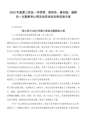 2023年度第二阶段“学思想、强党性、重实践、建新功”主题教育心得及动员讲话后附实施方案.docx