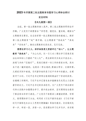 （9篇）2023年开展第二批主题教育专题学习心得体会研讨发言材料.docx