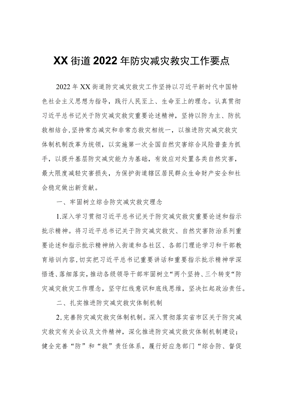 XX街道2022年防灾减灾救灾工作要点.docx_第1页