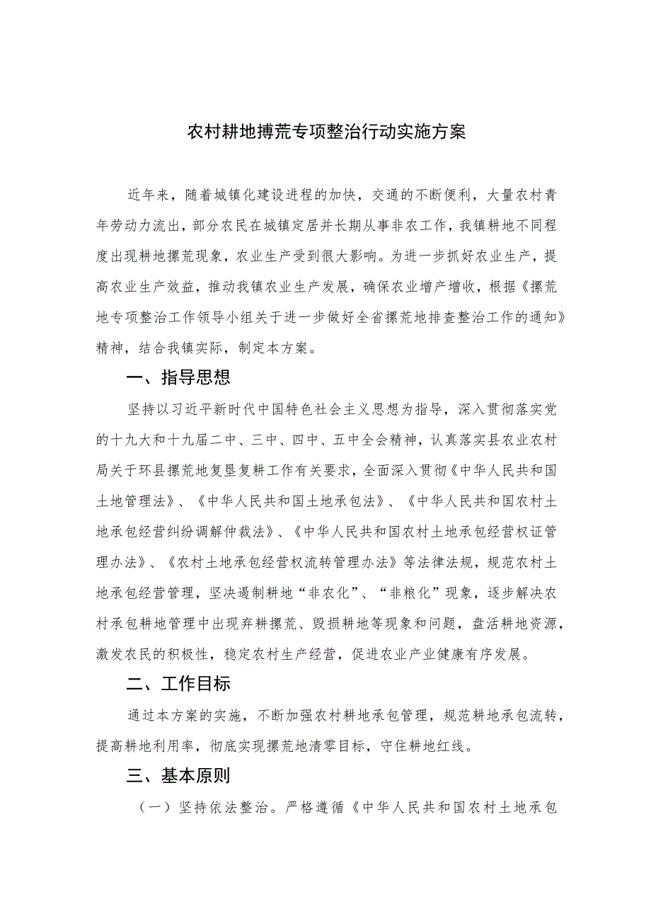 2023农村耕地撂荒专项整治行动实施方案【八篇精选】供参考.docx_第1页