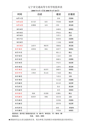 辽宁省交通高等专科学校值班表.docx