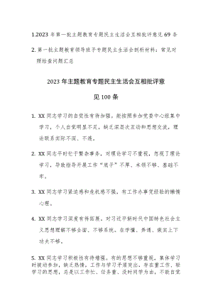 2023年第一批主题教育专题民主生活会互相批评意见69条及常见对照检查问题汇总范文.docx