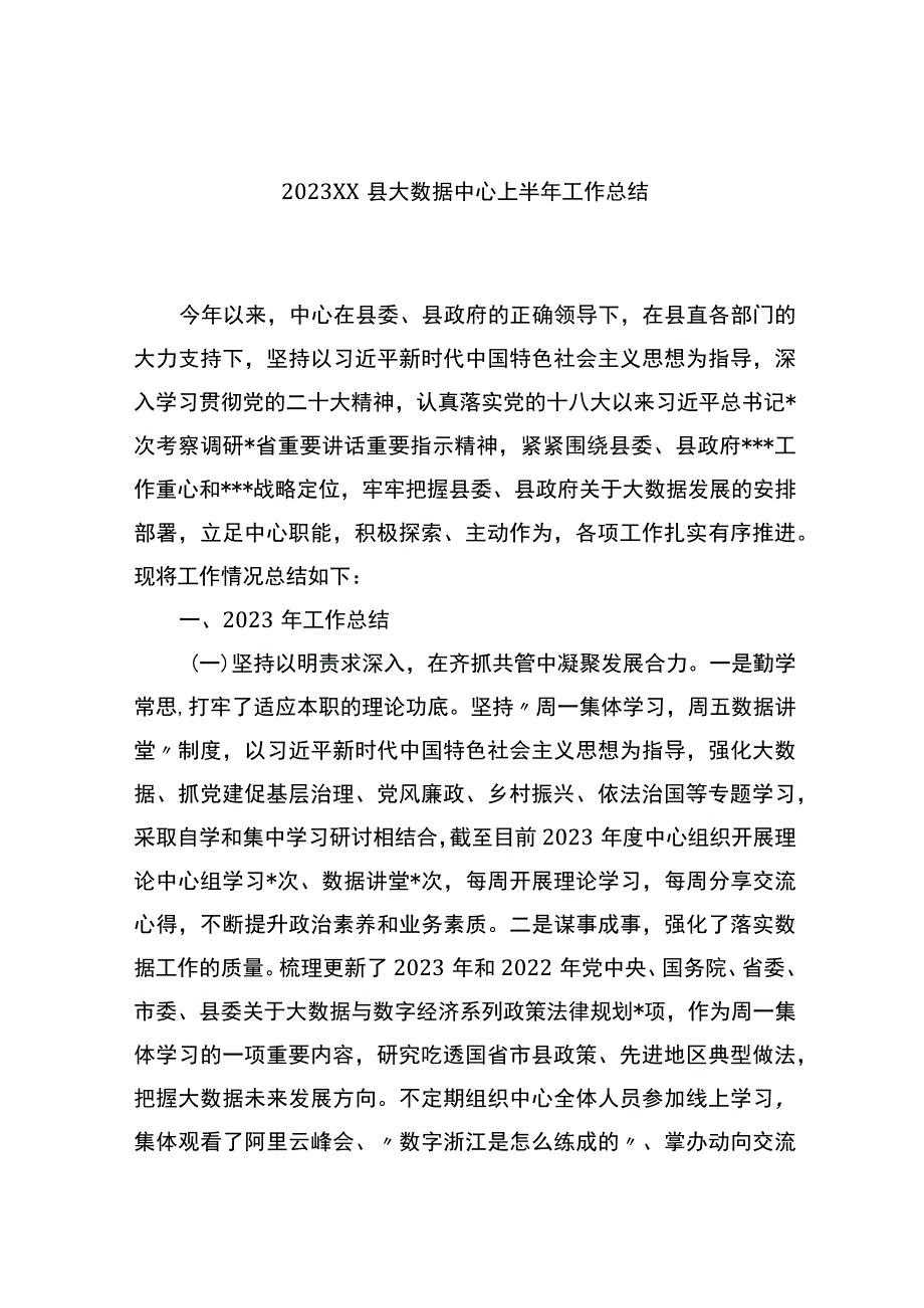 2023xx县大数据中心上半年工作总结.docx_第1页