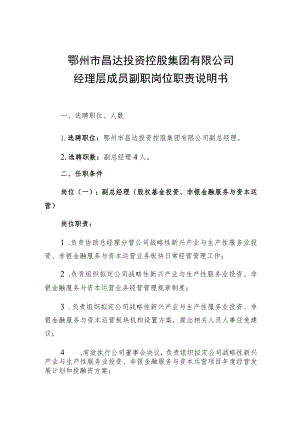 鄂州市昌达投资控股集团有限公司经理层成员副职岗位职责说明书.docx