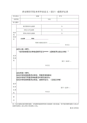 西安财经学院本科毕业论文设计成绩评定表.docx