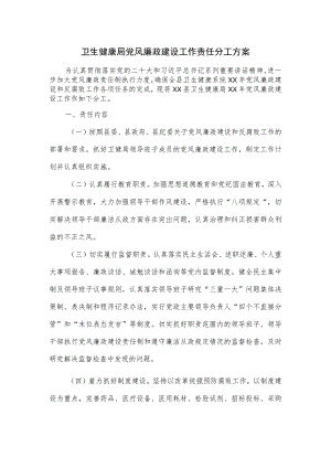 卫生健康局党风廉政建设工作责任分工方案.docx