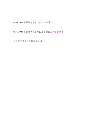 在2023年主题教育总结大会上的讲话发言共3篇（含专题民主生活会读书班）.docx