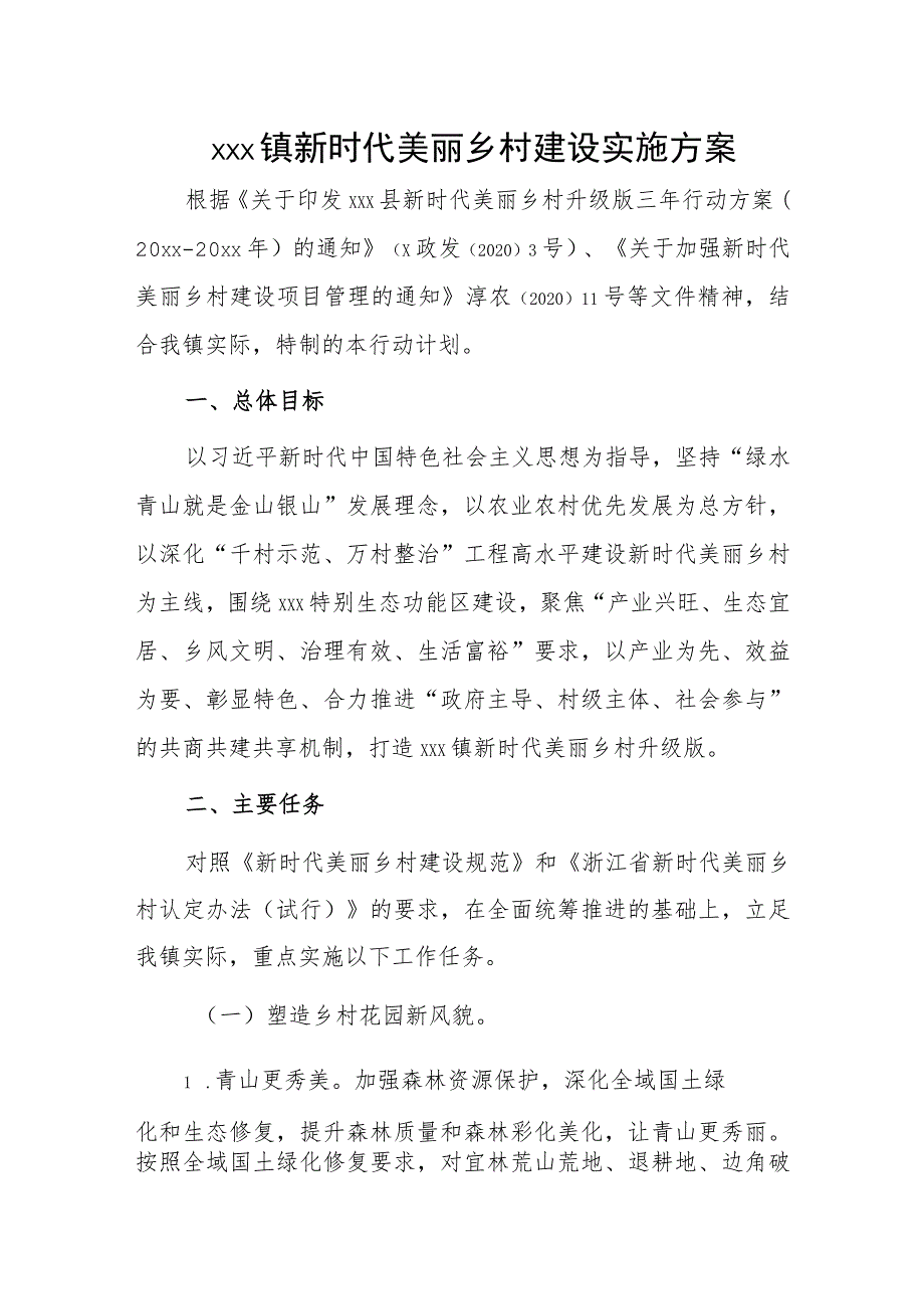 xxx镇新时代美丽乡村建设实施方案.docx_第1页