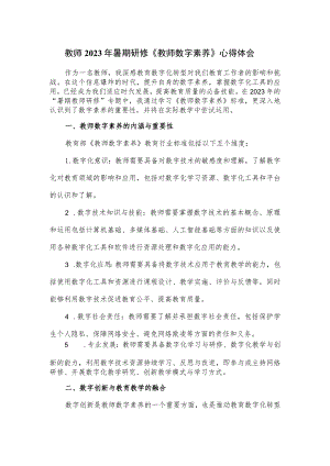 教师2023年暑期研修《教师数字素养》心得体会.docx