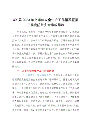 XX局2023年上半年安全生产工作情况暨第三季度防范安全事故措施.docx