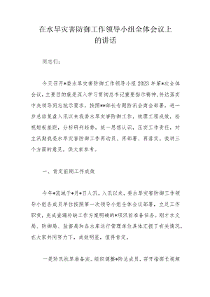 在水旱灾害防御工作领导小组全体会议上的讲话.docx