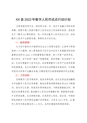 XX县2023年数字人民币试点行动计划.docx