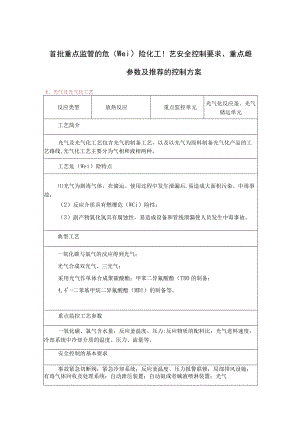 首批重点监管的危险化工工艺安全控制要求重点监控参数及推荐的控(精).docx