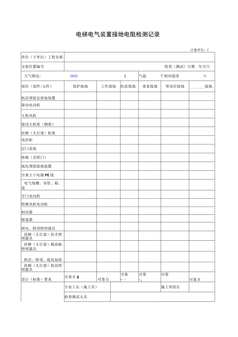 电梯电气装置接地电阻检测记录.docx_第1页