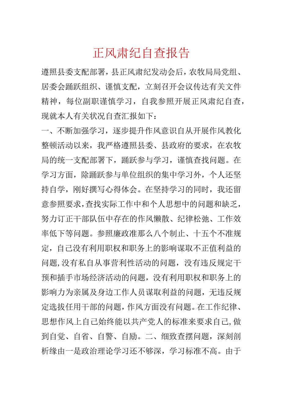 正风肃纪自查报告.docx_第1页