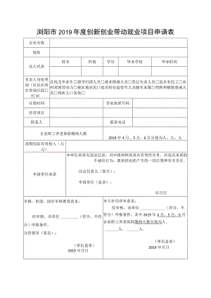 浏阳市2019年度创新创业带动就业项目申请表.docx