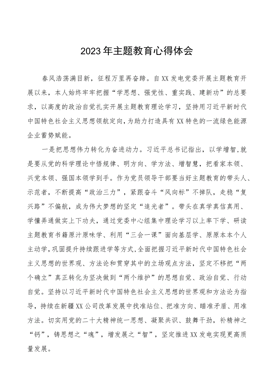 发电厂厂长2023年主题教育心得体会三篇.docx_第1页