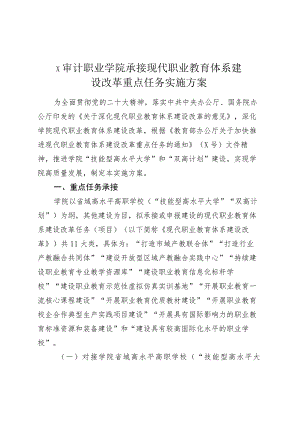 X审计职业学院承接现代职业教育体系建设改革任务实施方案.docx