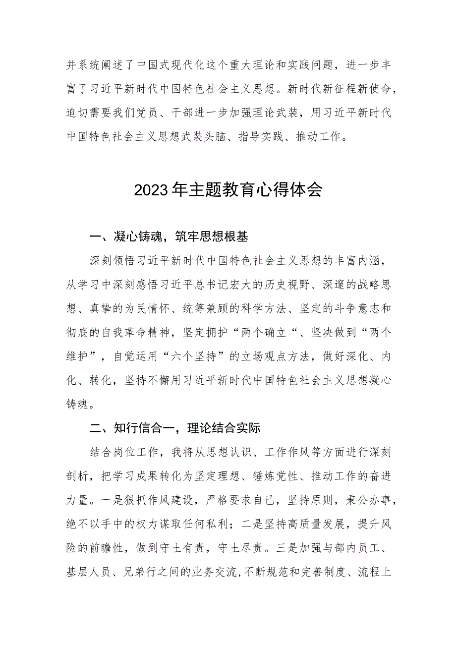 (五篇)农村商业银行关于2023年主题教育心得体会发言稿.docx_第2页