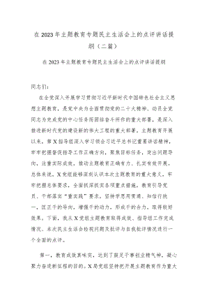 在2023年主题教育专题民主生活会上的点评讲话提纲(二篇).docx