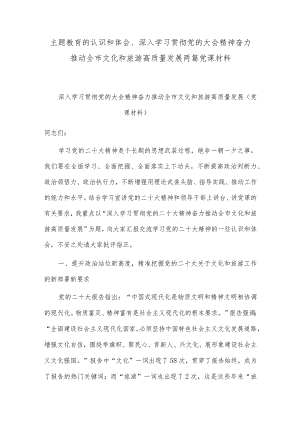 主题教育的认识和体会、深入学习贯彻党的大会精神 奋力推动全市文化和旅游高质量发展两篇党课材料.docx