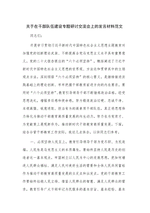 关于在干部队伍建设专题研讨交流会上的发言材料范文.docx