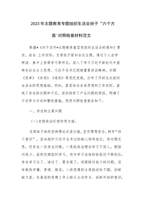 2023年主题教育专题组织生活会班子“六个方面”对照检查材料范文.docx