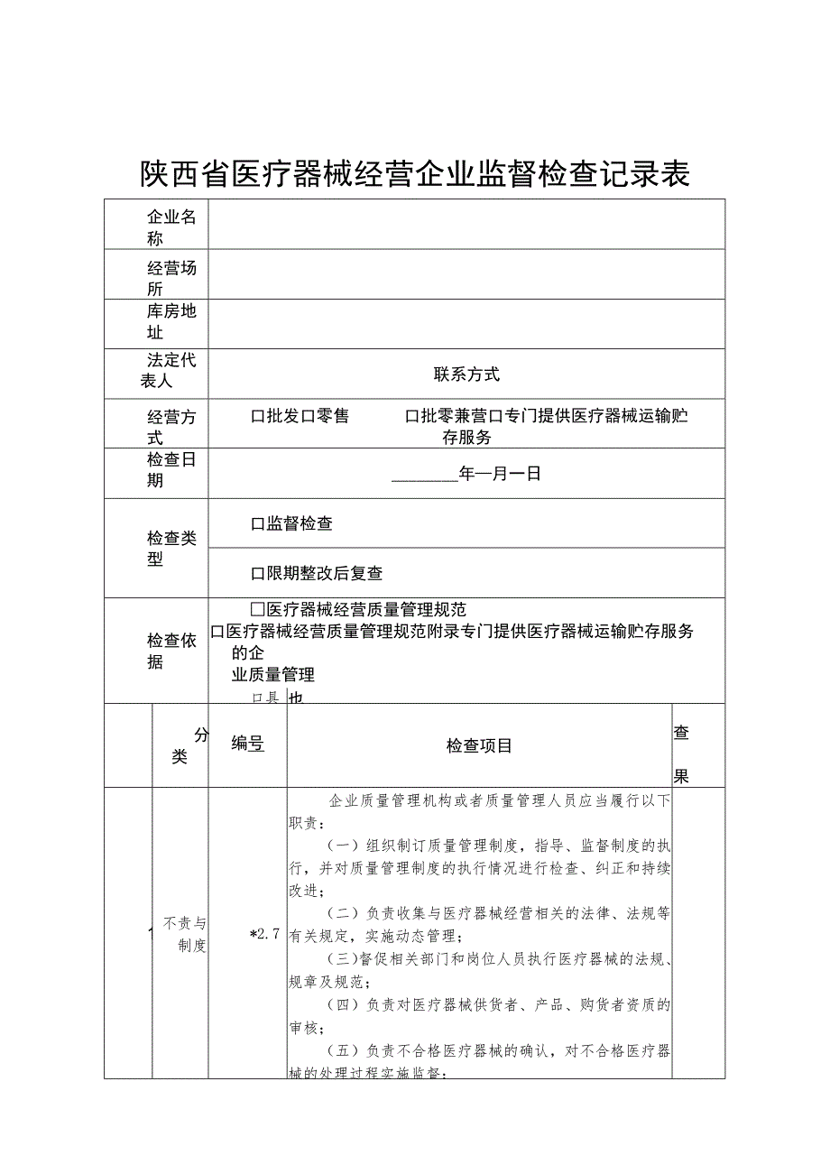 陕西省医疗器械经营企业、使用单位监督检查记录表、意见书.docx_第2页