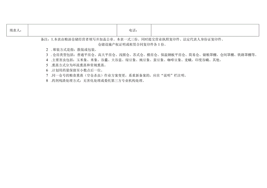 粮食熏蒸空仓杀虫作业方案备案表模板粮油仓储经营者盖章申请日期年月日.docx_第2页