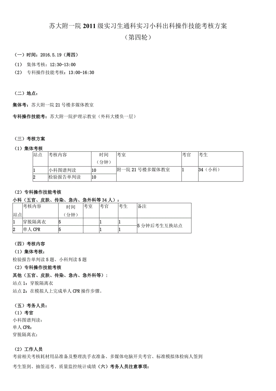 苏大附一院2011级实习生通科实习小科出科操作技能考核方案.docx_第1页