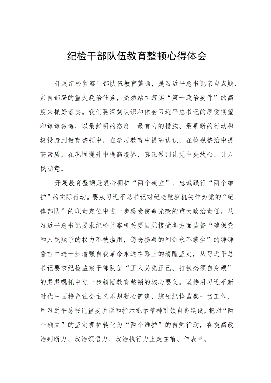 2023纪检干部队伍教育整顿学习感悟(十篇).docx_第1页