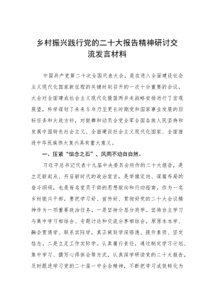 乡村振兴践行党的二十大报告精神研讨交流发言材料七篇.docx