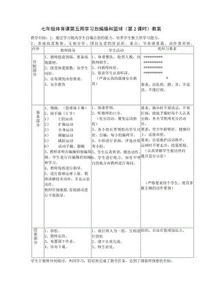 七年级体育课第五周学习自编操和篮球（第2课时）教案.docx