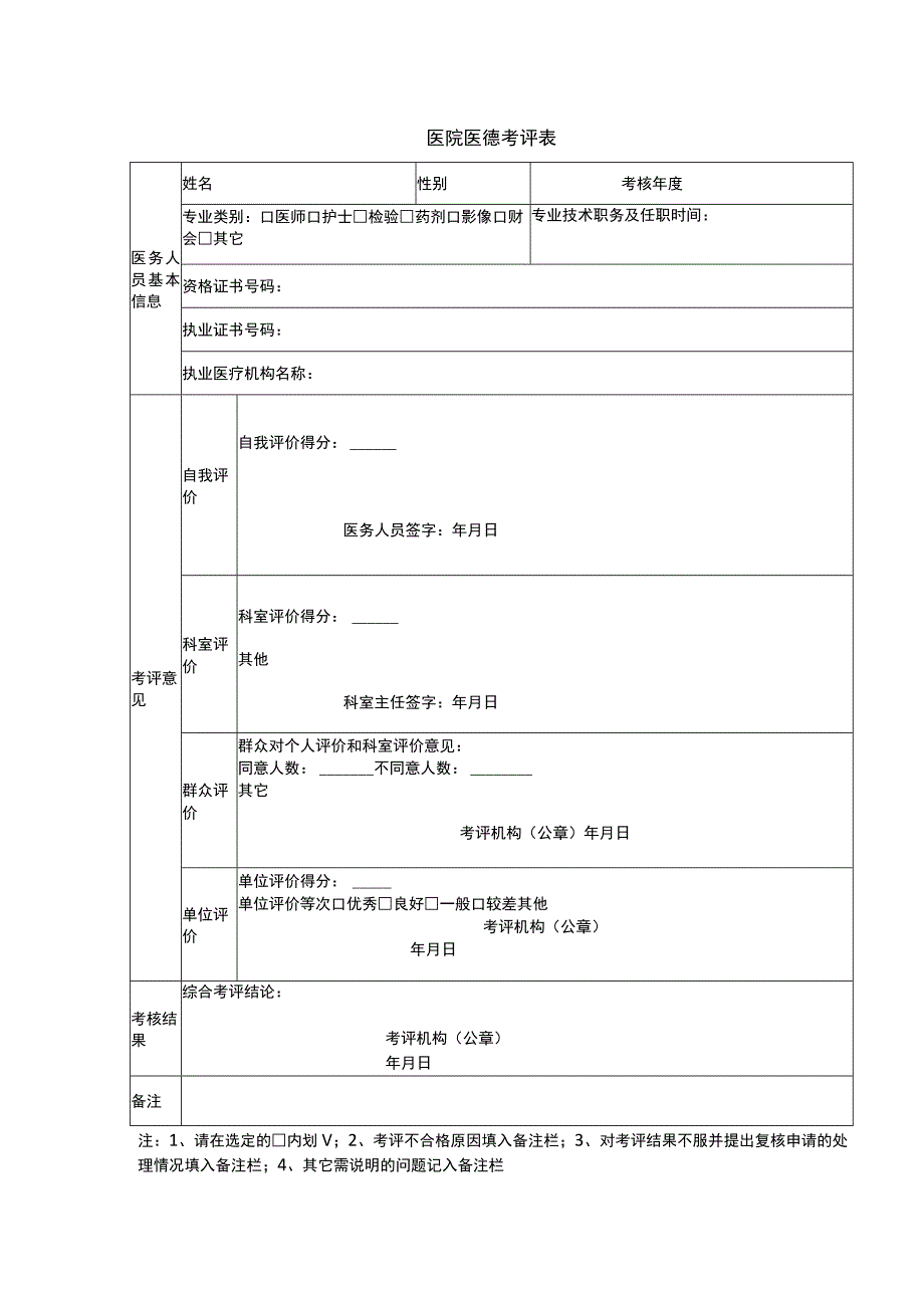 医院医德考评表.docx_第1页