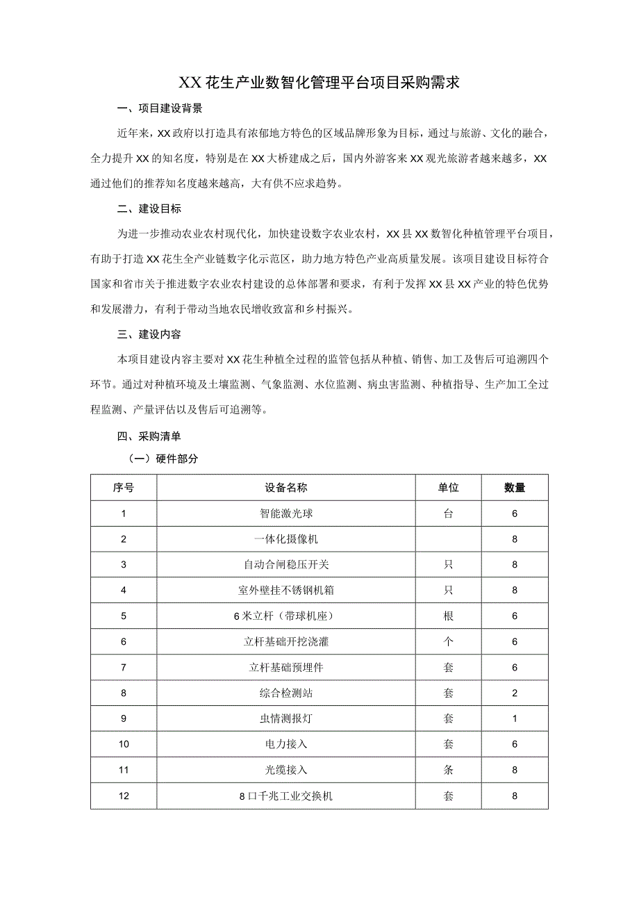 XX花生产业数智化管理平台项目采购需求.docx_第1页