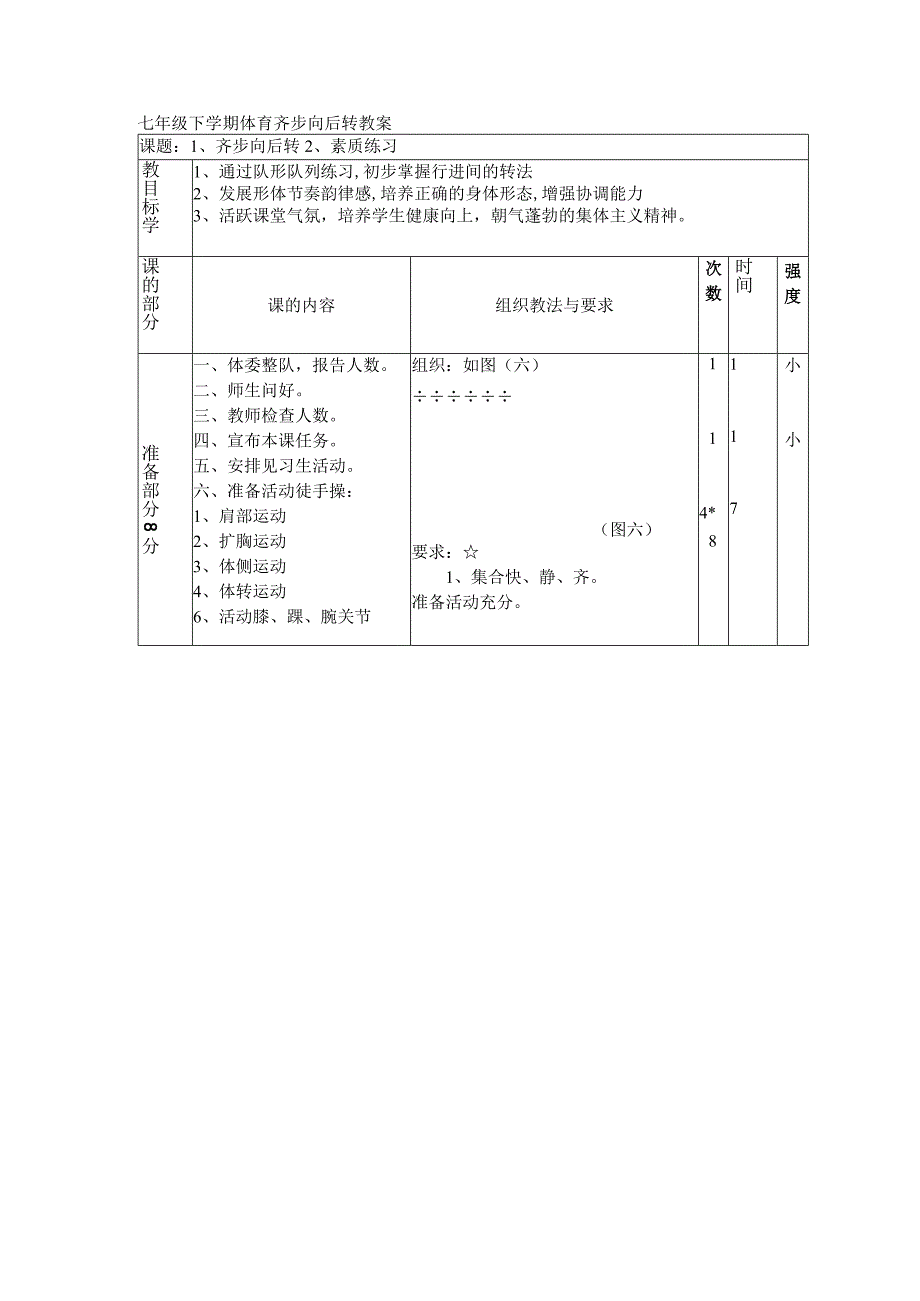 七年级下学期体育齐步向后转教案.docx_第1页