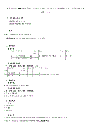 苏大附一院2012级五年制、七年制临床实习生通科实习小科出科操作技能考核方案.docx