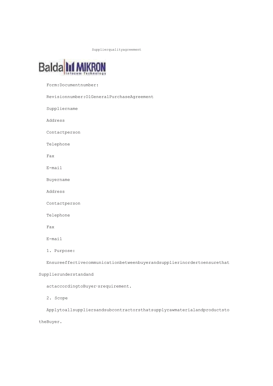 Supplier quality agreement.docx_第1页