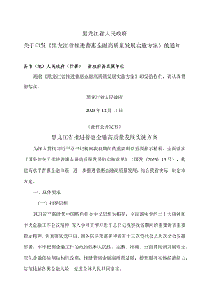 黑龙江省推进普惠金融高质量发展实施方案（2023年）.docx