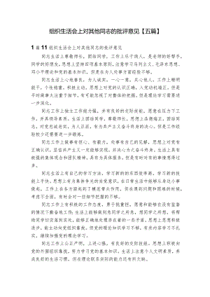 组织生活会上对其他同志的批评意见【五篇】.docx