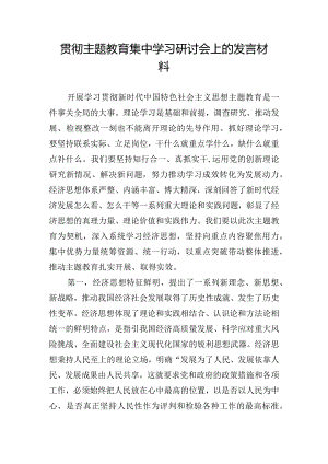 贯彻主题教育集中学习研讨会上的发言材料.docx